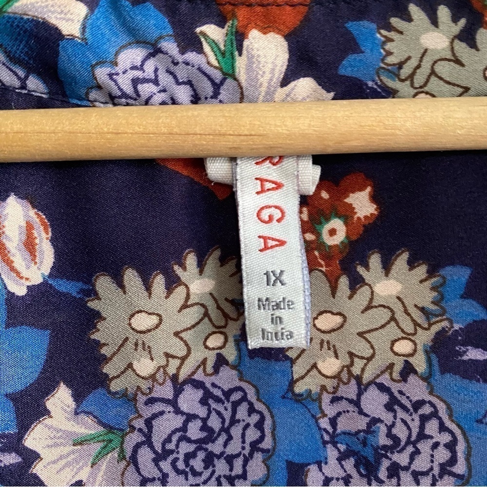Anthropologie Raga Blue Floral Button Down Midi Shirt Dress 1X - Picture 12 of 16